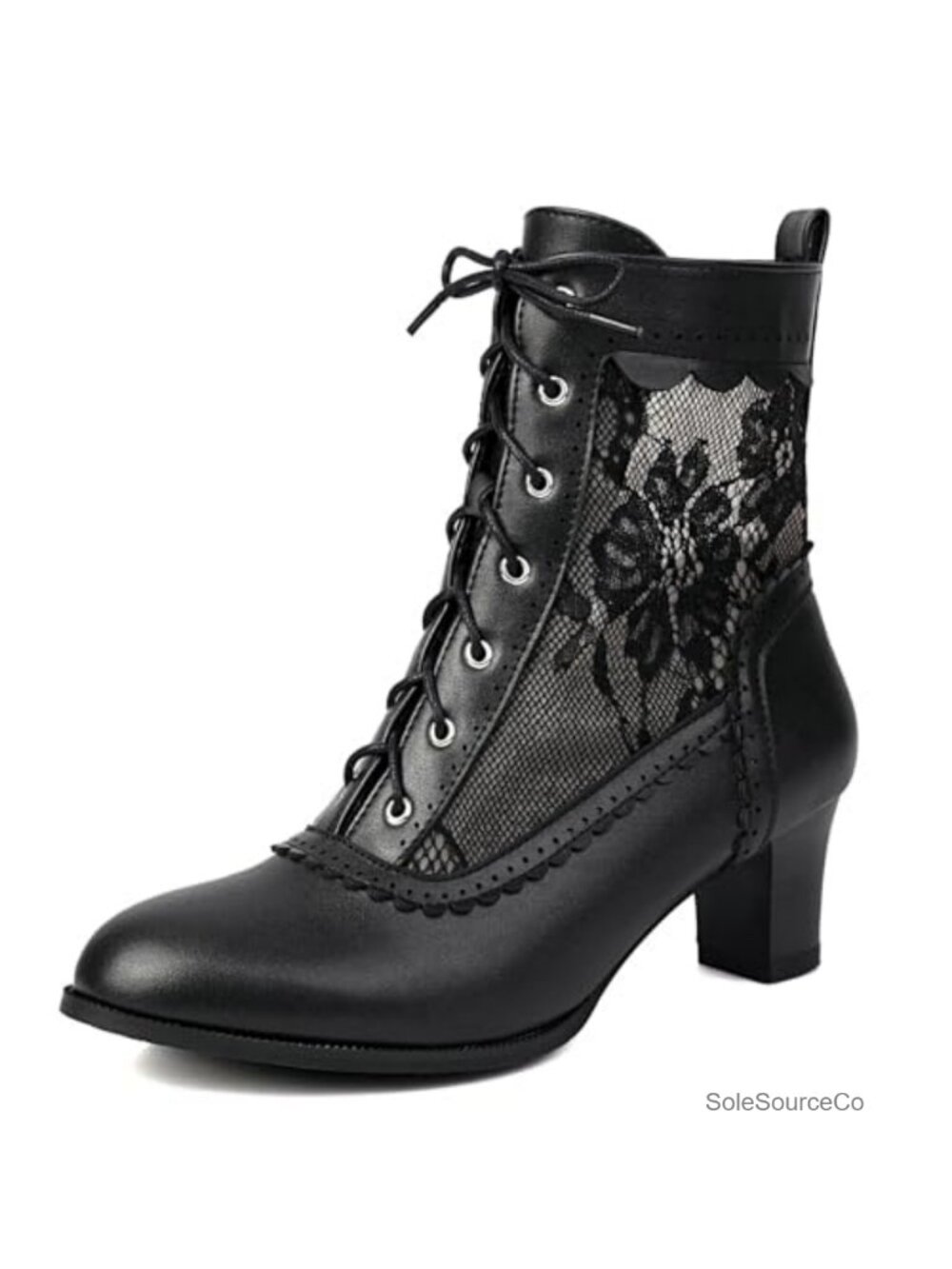 Victorian Lace Up Ankle Boots Kitten Heel Synthetic Women's Booties